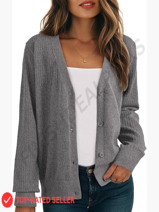 Sweaters - Wool Blend Cardigan Sweater Long Sleeve Button Down Hollow Out Knit Top